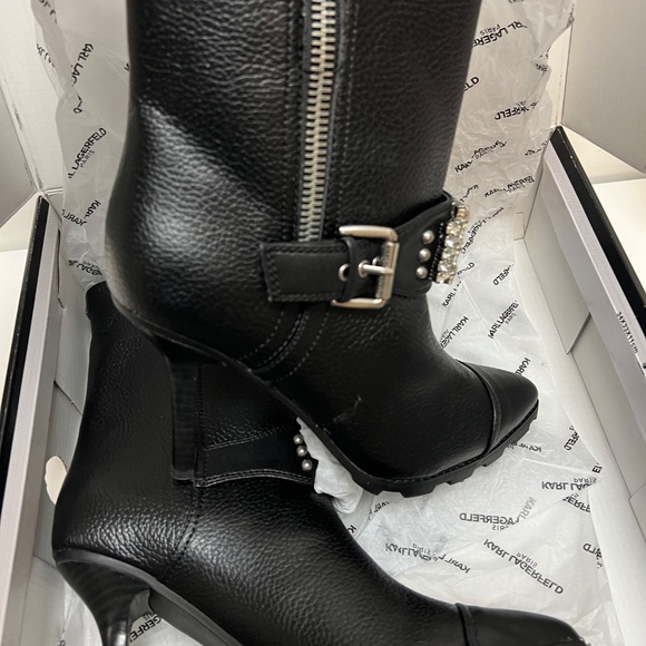 Karl Lagerfield Mable 9.5 Rhinestone Crystal Studded Leather Heel GOTH ALT - Picture 6 of 14